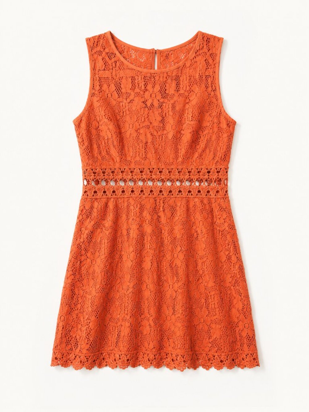 Free People Orange Lace Mini Dress Crochet Waist Boho Size 8